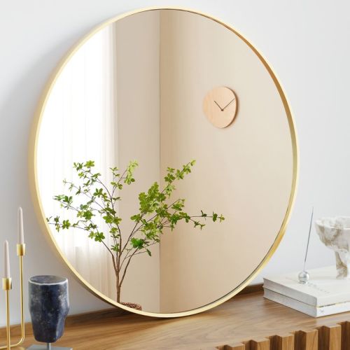 Bestier Round Mirror for Wall Decor, 24" Wall Mounted Circle Vanity Mirrors with Black Frame, Modern Decoration for Bathroom, Living Room, Entryway