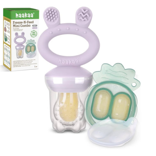Haakaa Baby Fruit Food Feeder & Mini Freezer Nibble Tray Combo, Breastmilk Popsicle Molds for Baby Cooling Relief, BPA Free Silicone Feeder for Safe Infant Self Feeding, 4 Month+ (Lavender)
