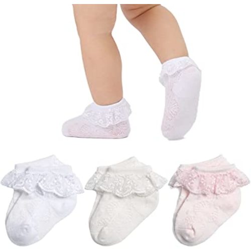 Baby Lace Socks Baby Girl Double/Eyelet Lace Ruffle Frilly Socks for Newborn Infant and toddlers Gift Set