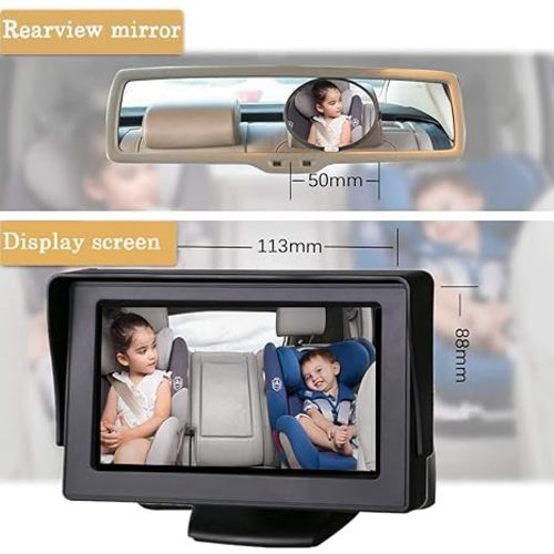 Itomoro Baby Car Mirror, View Infant in Rear Facing Seat with Wide Crystal Clear View,Camera Aimed at Baby-Easily to Observe The Baby's Every Move - matter black