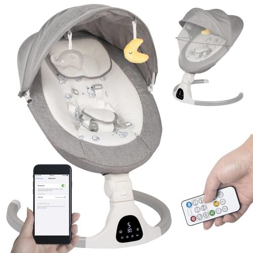 Baby Swing for Infants to Toddler Portable Babies Swing Timing Function 5 Swing Speeds Bluetooth Touch Screen Music Speaker with 10 Preset Lullabies 5-Point Carabiner (Light Grey)