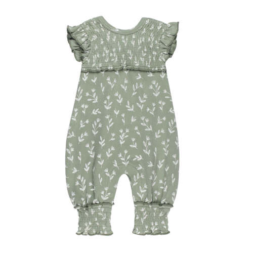 Organic Cross-Back Smocked S/Sleeve Romper in Seafoam Bloom – L'ovedbaby