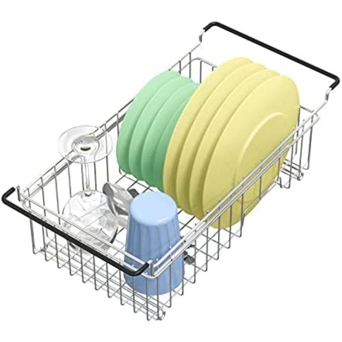 Expandable Dish Drying Rack Over The Sink Small Dish Drainer in Sink Adjustable Rustproof Sink Strainers for Kitchen-304 Stainless Steel
