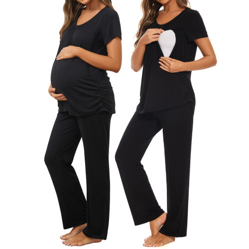 Smallshow Women's Maternity Nursing Pajamas Short Sleeve Nursing Pjs Sleepwear Set