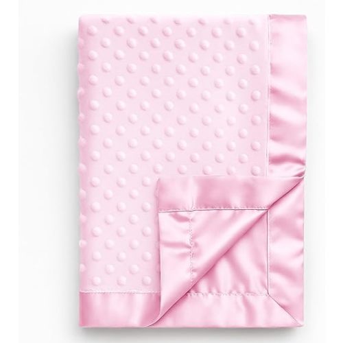 Pro Goleem Baby Soft Minky Dot Blanket with Silky Satin Backing Baby Gifts for Girls(Pink, 30’’ x 40’’)