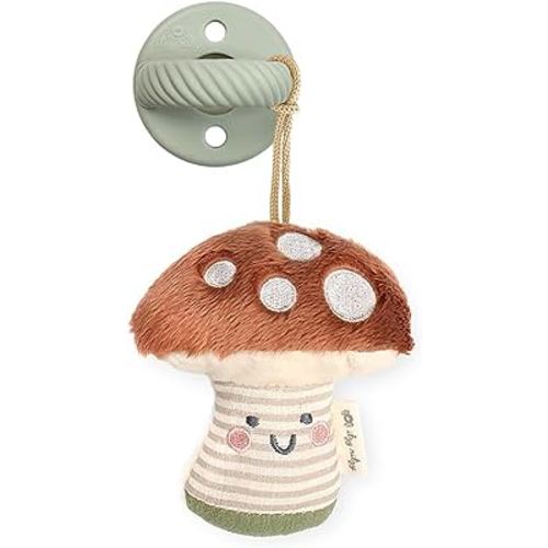 Itzy Ritzy Pacifier and Lovey Set; Detachable Plush Mushroom and Coordinating Green Silicone Pacifier; Ideal for Ages 0 Months and Up, Mushroom