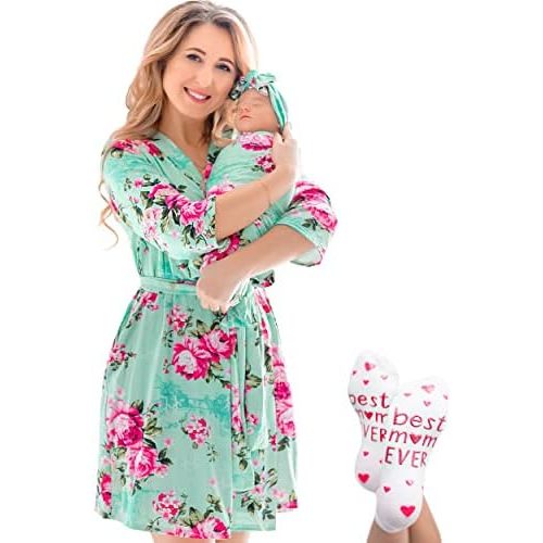 ECO BABY Mommy and Me Robe and Swaddle Set | Maternity Robe and Matching Baby Set for Girl, Boy | Hospital Labor and Delivery