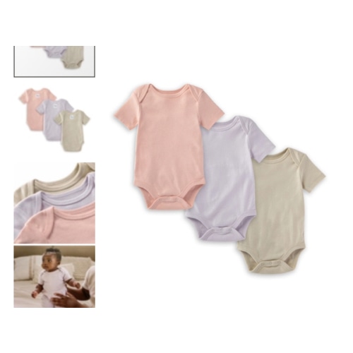 Organic Solid Short Sleeve Bodysuits - Set of 3 - Pink Sand
