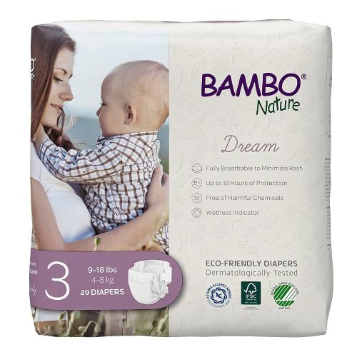 Bambo Nature Hypoallergenic Dream Baby Diapers, Premium Eco-Labeled Sustainable Diapers, Enhanced Leakage Protection, Totally Chlorine-free, Skin Friendly, and Super Absorbent - Size 3 (87 Count)