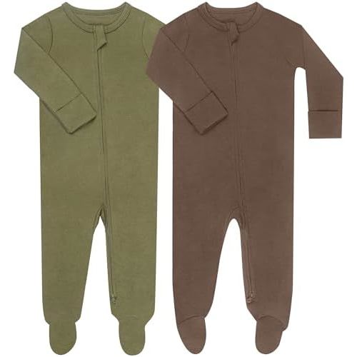 GUISBY Footed Long Sleeve Baby Pajamas with Zipper Cotton Infant Sleepwear