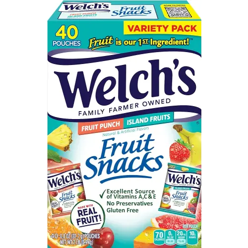 Welch's Fruit Snacks, Fruit Punch & Island Fruits Variety Pack, Perfect for School Lunches, Gluten Free, Bulk Pack, 0.8 oz Individual Single Serve Bags (Pack of 40)