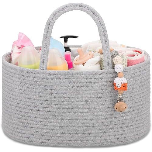 COMSE Baby Diaper Caddy Organizer, Diaper Basket, Baby Car Organizer, Diaper Change Organizer, Portable Tote Bag with Divider, Gift Baskets Empty, Cute Basket, Cool Gray