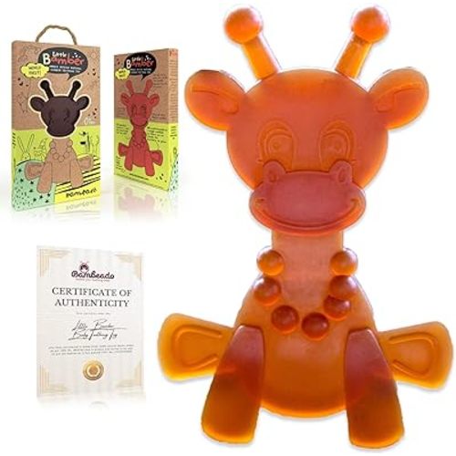 Amber Oil Baby Teething Toy – Natural Amber, Teething Relief Rubber Giraffe Teething Toy, Special Baltic Teether Toy for Sore Gums – Alternative to Amber Teething Necklace (LittleBamber)