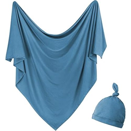 OWLOWLA Newborn Swaddle Set Stretch Wrap Swaddle Receiving Blanket for Baby Boy Girl(Peacock)