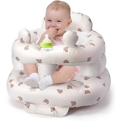 Inflatable Baby Seat for Babies 3-36 Months, Aloxina Sit Me Up Floor Chair with Built-in Air Pump, Squeaky Ears & Full Surround Design, Infant Support Seat for Sitting & Feeding (Bear)