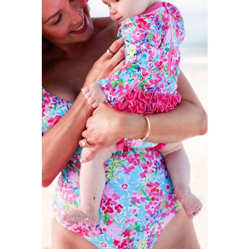 Long Sleeve Rash Guard With Ruffle Bottom | Petal Splash