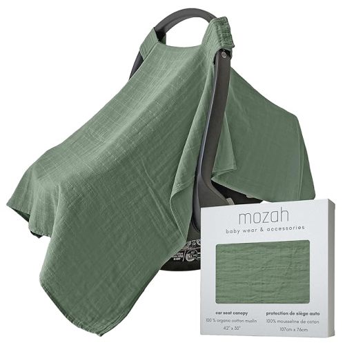 100% Organic Muslin Carseat Cover Boy or Girls Muslin Car Seat Cover Car Seat Cover for Babies (Roman Green)