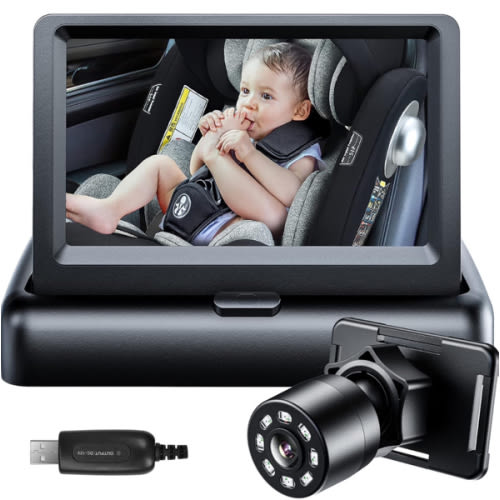 Itomoro Baby Car Monitor, View Infant in Rear Facing Seat with Wide Crystal Clear View,360° Rotation Plug and Play Easy Install baby car monitor 1080p