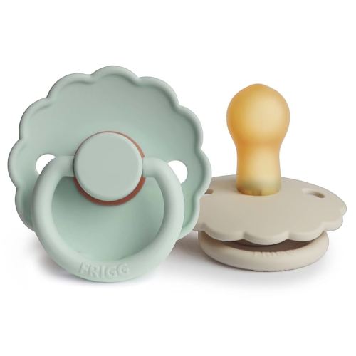 FRIGG Daisy Natural Rubber Baby Pacifier | Made in Denmark | BPA-Free (Seafoam/Cream, 0-6 Months) 2-Pack