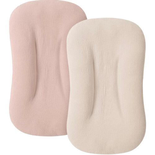 Muslin Baby Lounger Cover for Newborn & Infant, 100% Cotton Soft and Breathable Lounger Slipcover for Baby Girls and Boys, Pack of 2 (Pink, Ivory)