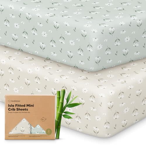 Pack and Play Sheets Fitted, 2pk Mini Crib Sheets for Pack N Play (Daisies) | 38x26 Pack N Play Mattress Sheets, Soft Viscose from Bamboo, Snug Toddler Playard Bedding, Mini Mattress Cover, Boys, Girls