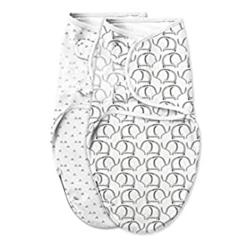 SwaddleMe Luxe Easy Change Swaddle, Ellie Elephant/Triangle Grey, Small/Medium (0-3 Months) : Baby