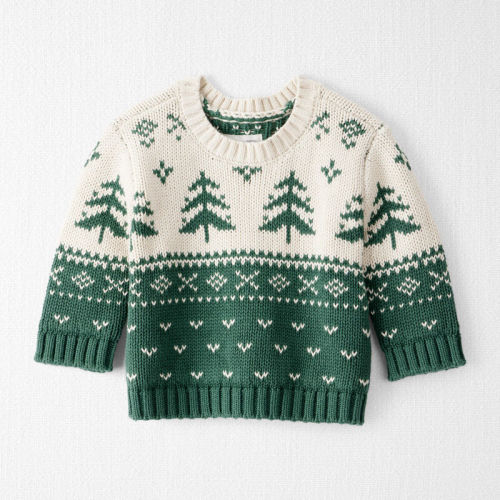 Biscuit Cream, Wood Green Baby Organic Cotton Evergreen Fair Isle Sweater | Carter’s Oshkosh Canada