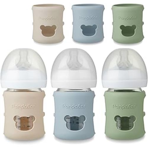 PandaEar 3 Pack Silicone Sleeves for Philips Avent Natural Glass Baby Bottles 4 oz, Shatterproof Anti-Breakage and Heat Resistant Bottle Holder, BPA-Free, Compatible with 4 oz Avent Glass Bottles