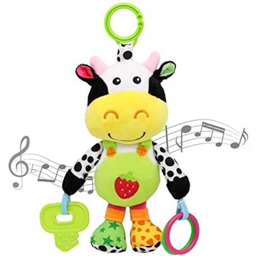 MARUMINE Baby Car Seat Toys with 24 Music and Teether (Cow)
