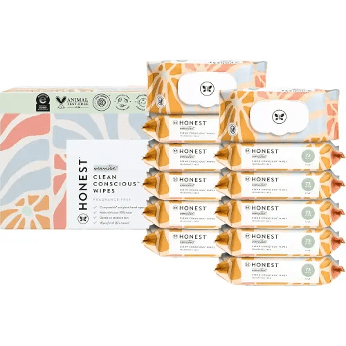 The Honest Company Clean Conscious Multi-Use Wipes | Hypoallergenic + Unscented for Sensitive Skin | Over 99% Water, Compostable, Plant Based, Baby Wipes | Sunburst, 864 Count