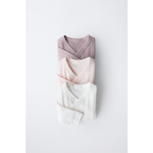 0-6 MONTHS/ THREE-PACK OF LONG SLEEVE BODYSUITS WITH KIMONO COLLAR - Pink | ZARA United States