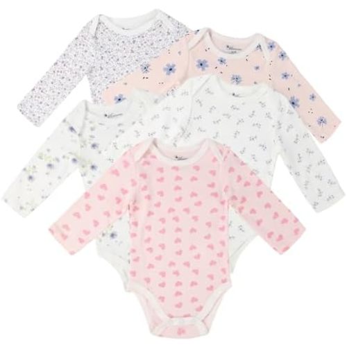 Baby Girls Long-Sleeve Bodysuit,100% Cotton 5 Pack One-Piece Baby Clothes,0-24 Months Soft Baby Girls Rompers