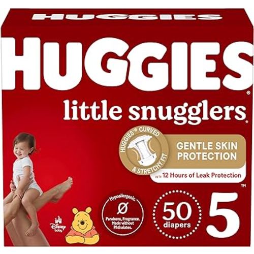 Huggies Size 5 Diapers, Little Snugglers Baby Diapers, Size 5 (27+ lbs), 50 Count