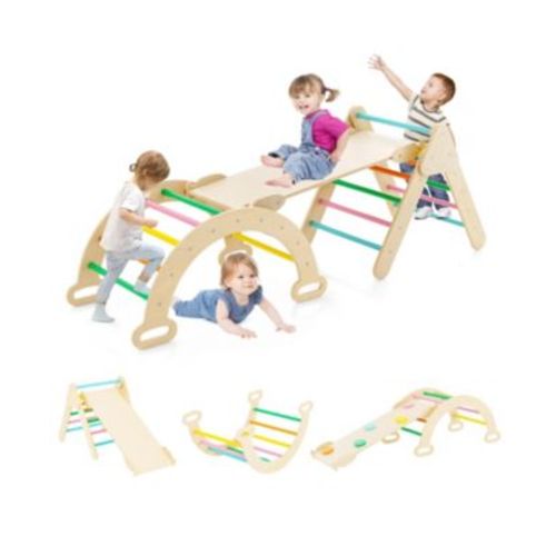 Wooden Montessori Climbing Set with Triangle Arch and Ramp
