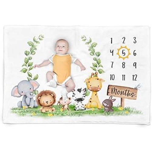 SANDJEST Baby Milestone Blanket - Baby Monthly Baby Milestone Blanket for Baby Boy Girl 60x40 - Woodland Animal Nursery Blankets for Newborn Photo - Gifts for Baby Shower Room Decor