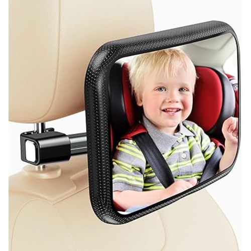 Baby Car Mirror for Baby,Rear Facing Mirror for Baby Car Seat,Baby Mirror with Clear View,Upgraded Hook Clip Design,360° Rotation,Wide Crystal View,Shatterproof crash Tested and Certified (Black)