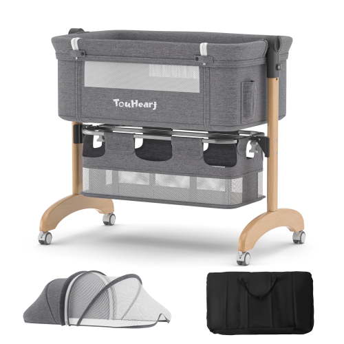 TouHeart 3-in-1 Baby Bassinet Bedside Sleeper for Newborns 0–6 Months, Easy Folding, Gray