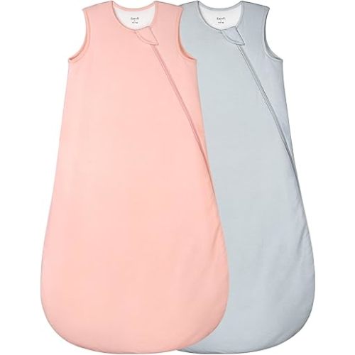 Supersoft Rayon Made from Bamboo Sleep Sack 6-12 Months 1.0 Tog Toddler Sleep Sack Baby Wearable Blanket with 2-Way Zipper Unisex Sleeping Bag for Babies All-year-around (2 Pack) Pink & Gray