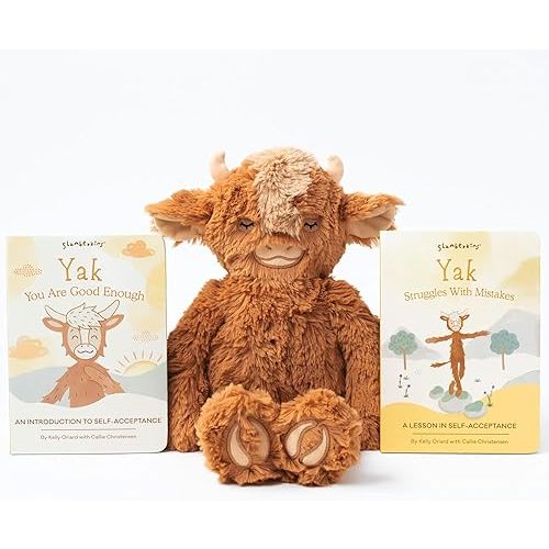 Slumberkins 14" Yak Kin & 2 Board Books Complete Set Bundle | Promotes Self-Acceptance & Positive Self-Talk | Social Emotional Tools for Ages 0+ (Yak Kin Plush + 2 Board Books)