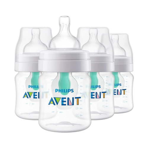 Philips AVENT Anti-Colic Infant Wide Neck Bottles, AirFree Vent, 4oz, 4pk, Clear, SCY701/04