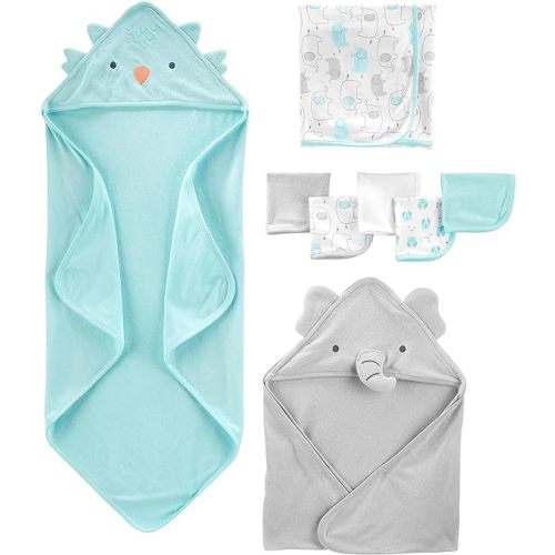 Simple Joys by Carter's Unisex Babies' 8-Piece Towel and Washcloth Set, Multipacks - One Size - Aqua Blue/Grey