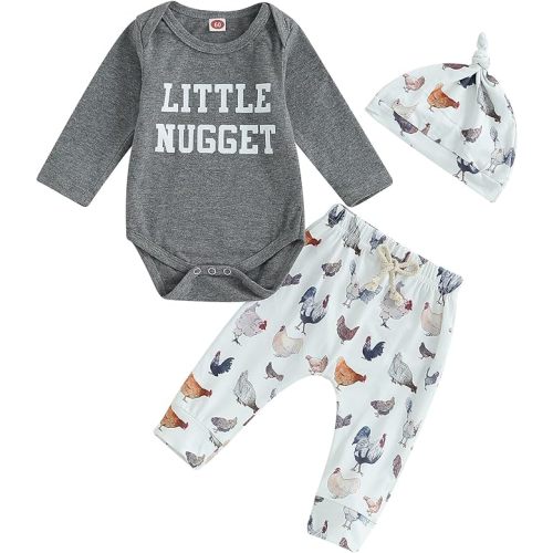 Twopumpkin Infant Baby Boy Farm Letter Bodysuit Romper and Long Pants Newborn Coming Home Outfit Cute Clothes Sets with Hat
