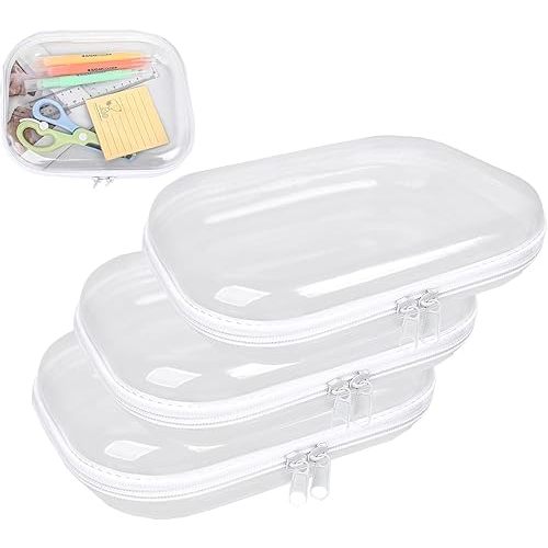 Clear Hard Shell Zipper Case,3PCS Transparent Clear Zipper Pouches,Hard Side Plastic Case Set,Portable Travel Storage Organizer Bins