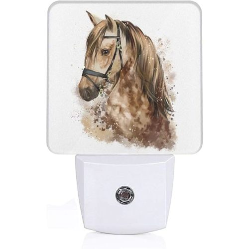Led Night Lights Plug Into Wall Watercolor Horse - Nightlight with Dusk to Dawn Sensor Indoor Home Decor Led Plug in Night Light Lamp for Adults Nightlights for Hallway Bedroom Kitchen（0.5W