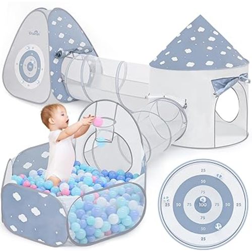 Dreamon Ball Pit and Play Tunnel for Toddlers, 5 Pcs Climbing Toys with Foldable Play Pop Up Tents, Kids Indoor Playground & Outdoor Playhouse with Storage Bag, Gift for Toddler Boys & Girls 1-3