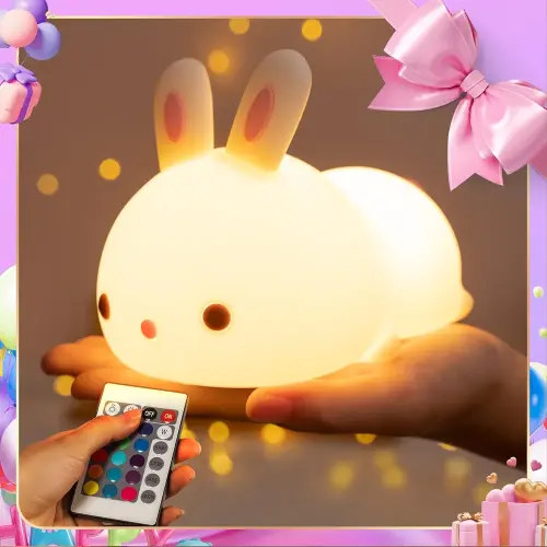 One Fire Cute Bunny Night Light for Kids, Remote+16 Colors Teen Girl Gifts for Teen Girls, TAP FOR FUN Teen Girl Stuff Kids Stuff Anime Stuff,Cute Gifts for Girls Teen Gifts,Cute Things for Teen Girls
