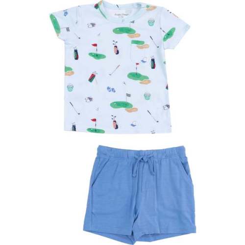 Crew Neck Tee and Short - Golf Things, Blue - Angel Dear | Maisonette