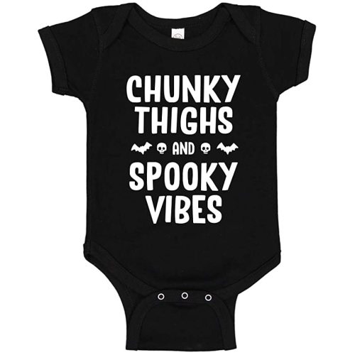 Chunky Thighs and Spooky Vibes Baby Bodysuit or Toddler T-Shirt for Halloween - 12 mo (6-12 mo) - Black