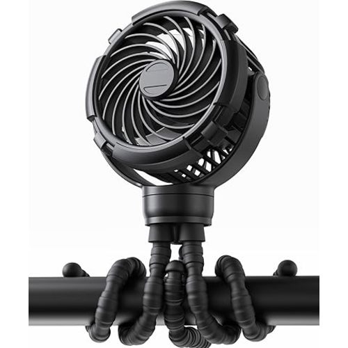 Stroller Fan, Rechargeable with TYPE-C Port, 4000mAh, 360° Rotatable, 3-Speed, Flexible Tripod, Clip Anywhere for Baby's Comfort - Durable and Easy to Clean