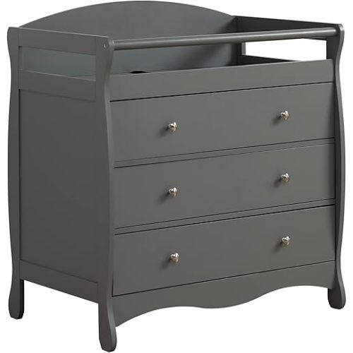 Karl home Changing Table Dresser Baby Diaper Changing Station Infant Nursing Table with 3 Drawers, Safety Rail & Strap for Bedroom, Nursery, Gray